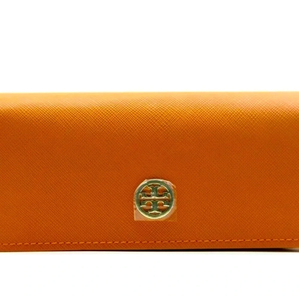 TORY BURCH AUTHENTIC EYEGLASSES GLASSES CASE in Orange Leather w/ cloth bag